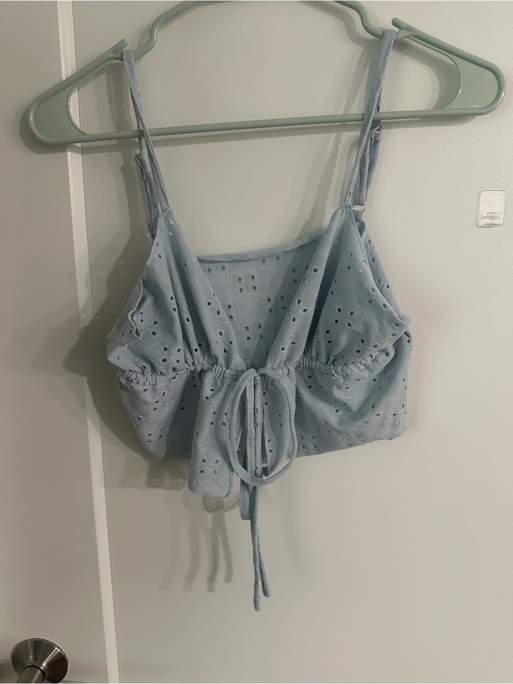 Light Blue Eyelet Tie-Front Crop Top